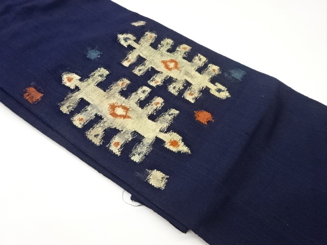 手織り紬抽象模様織出し名古屋帯